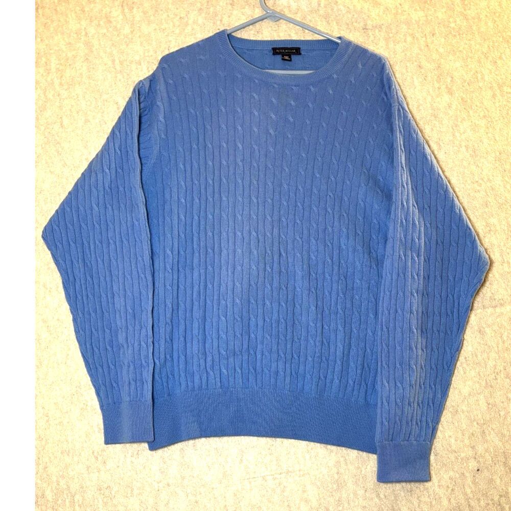 Peter Millar 100% Cashmere Cable Knit Sweater Mens Large Blue Crewneck